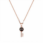 Minimalist Pure Silver Key Pendant Photo Projection Necklace