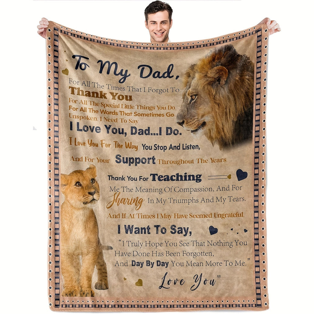 Creative Gift for Dad - Lion Design Soft Flannel Blanket with Loving Message, Cozy and Thoughtful Animal-Themed Decor Lootquake LLC