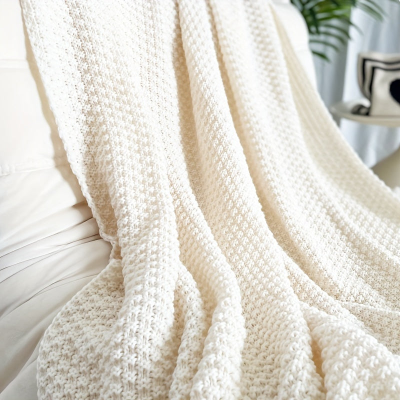 Cozy All-Season Knit Throw Blanket with Tassels - Boho-Chic Geometric Pattern in Natural Wood Color - Versatile for Sofa, Office, Bed, and Travel Lootquake LLC