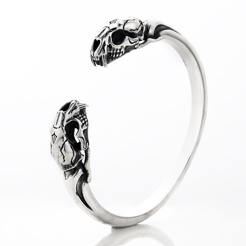 Male S925 Sterling Silver Beast Skull Bracelet Pi-Mart