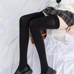 Elastic Solid Thigh High Socks, Japanese Style Over The Knee Socks, Women's Stockings & Hosiery Lootquake LLC