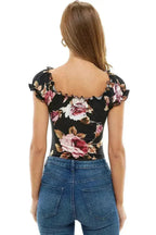 Floral Print Peasant Puff Sleeve Bodysuit USA - Femstylo