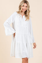 Tiered Notched Flare Sleeve Dress – Playful and Stylish Dress with Flare Sleeves and Notched Neckline Stevvex