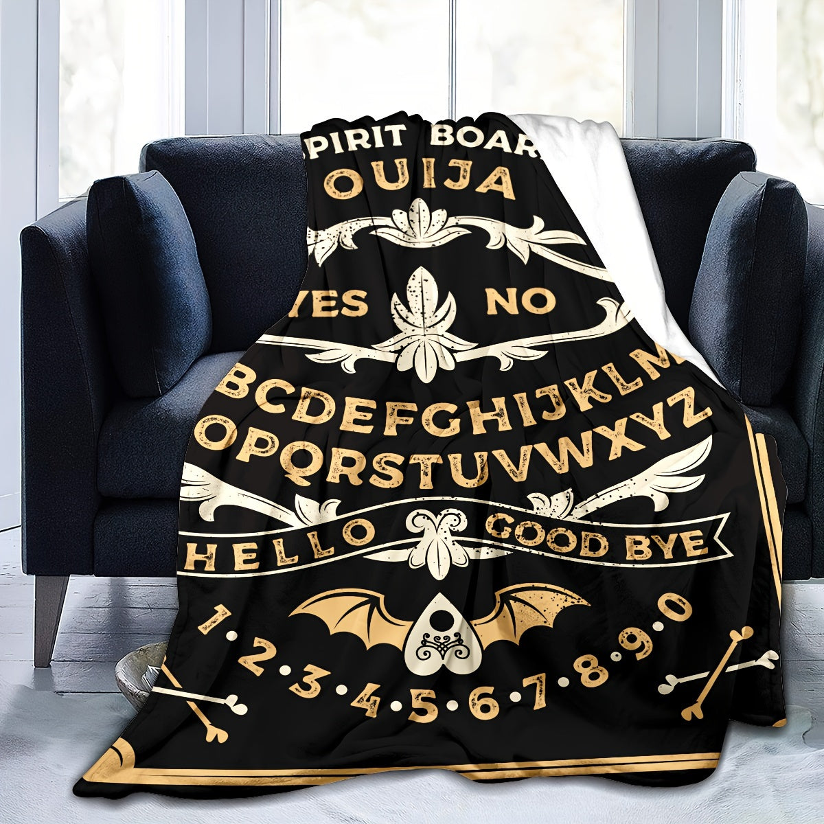 1pc Ouija Spirit Board Design Throw Blanket, Polyester Digital Print, Charming Style, Perfect Birthday Gift, Cozy Nap Blanket Lootquake LLC