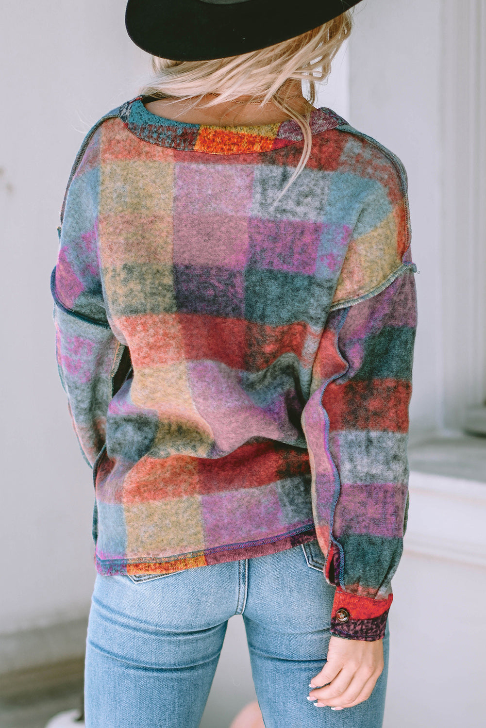 Multicolor Brushed Checked Western Buttoned Jacket Lootquake LLC