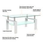 White Glass Coffee Table - Modern Clear Center Table for Living Room 39.37x23.62x17.70 Inches