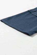 Blue Exposed Seam Drop Sleeve V Neck Waffle Textured Top