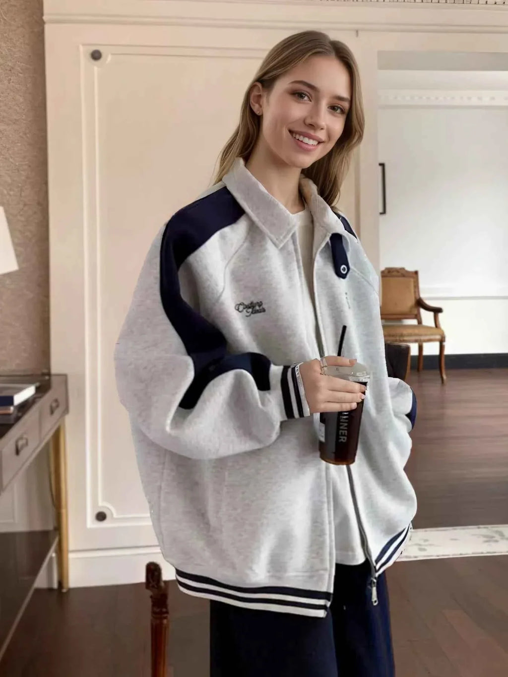 Zip Up Color Block Jacket THRIXINE