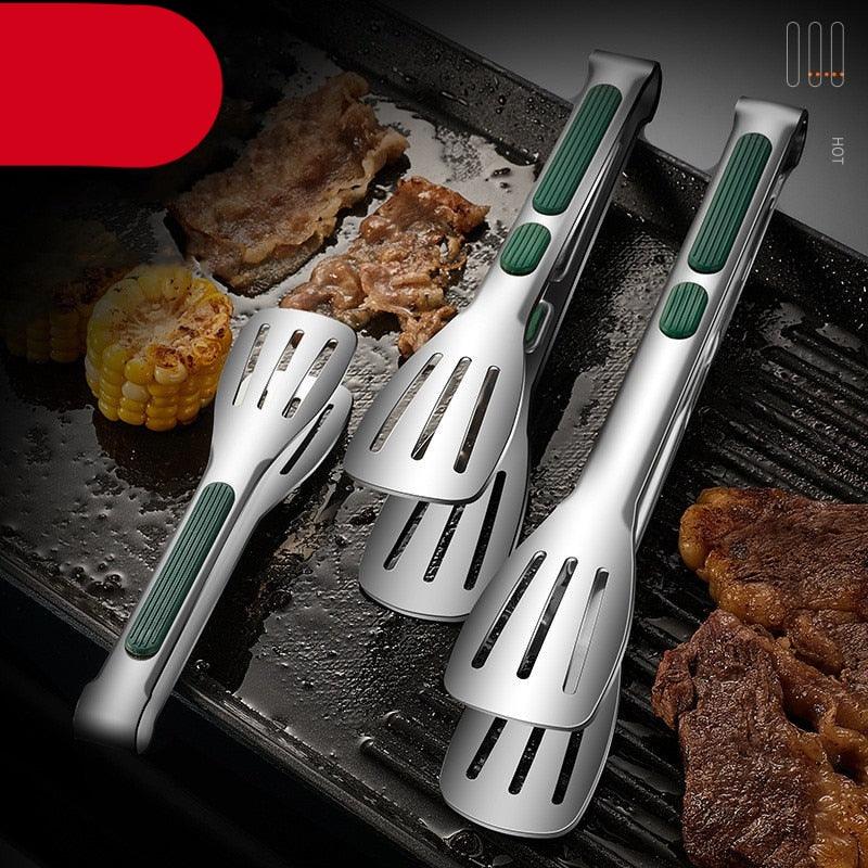 7/9/12inch 304 Stainless Steel Food Clip BBQ Grill Steak Food Clip Silicone Non-slip Handle BBQ Tong Party BBQ Accessories Stainless Steel Metal Food Tongs Multi-functional Cooking Tongs for Food Grill BBQ Stevvex