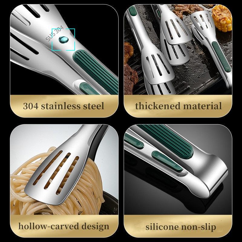 7/9/12inch 304 Stainless Steel Food Clip BBQ Grill Steak Food Clip Silicone Non-slip Handle BBQ Tong Party BBQ Accessories Stainless Steel Metal Food Tongs Multi-functional Cooking Tongs for Food Grill BBQ Stevvex