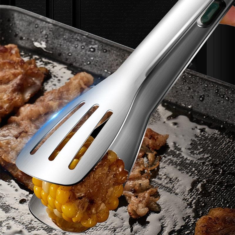7/9/12inch 304 Stainless Steel Food Clip BBQ Grill Steak Food Clip Silicone Non-slip Handle BBQ Tong Party BBQ Accessories Stainless Steel Metal Food Tongs Multi-functional Cooking Tongs for Food Grill BBQ Stevvex