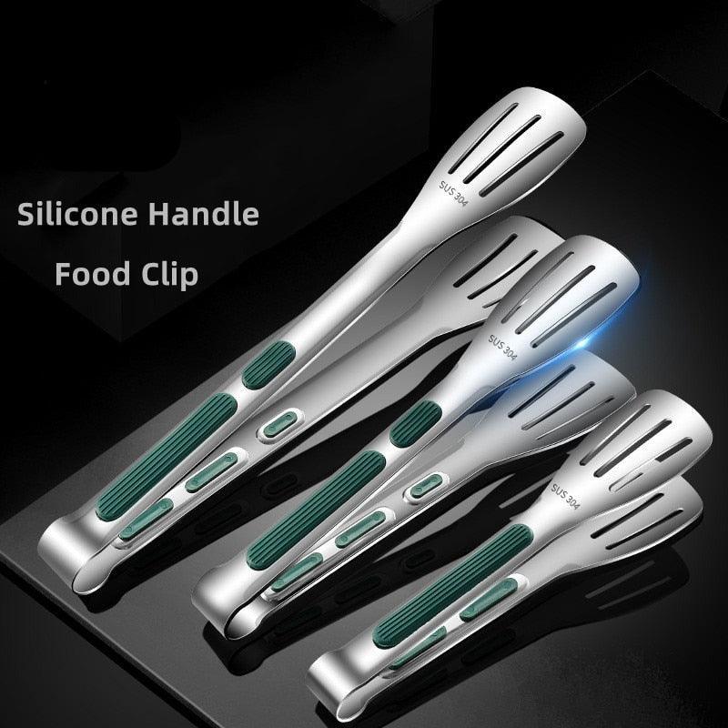 7/9/12inch 304 Stainless Steel Food Clip BBQ Grill Steak Food Clip Silicone Non-slip Handle BBQ Tong Party BBQ Accessories Stainless Steel Metal Food Tongs Multi-functional Cooking Tongs for Food Grill BBQ Stevvex