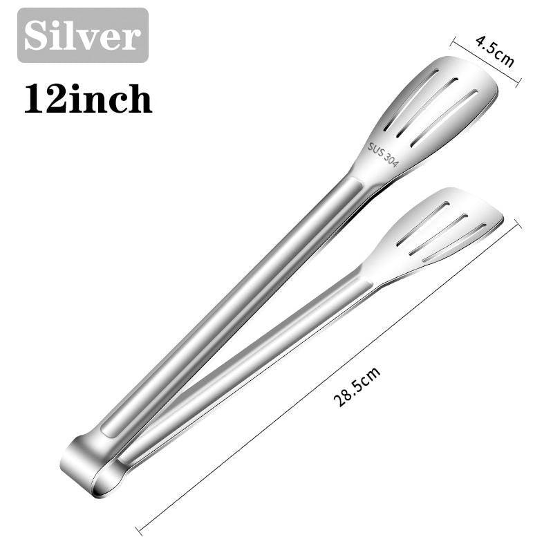 7/9/12inch 304 Stainless Steel Kitchen Tongs BBQ Clamp Grill Cooking Clamp Silicone Food Tong Kitchen Accessories Food Tong BBQ Grill Steak BBQ Clip Cooking Tools Stainless Steel Convenient Non-Stick Barbecue Tong Stevvex