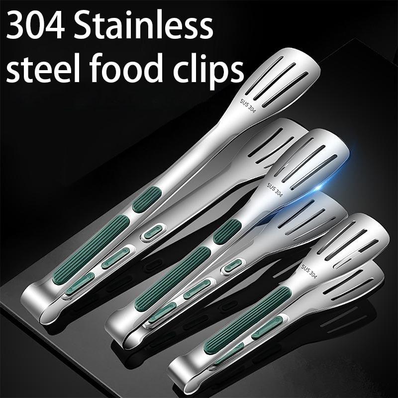 7/9/12inch 304 Stainless Steel Kitchen Tongs BBQ Clamp Grill Cooking Clamp Silicone Food Tong Kitchen Accessories Food Tong BBQ Grill Steak BBQ Clip Cooking Tools Stainless Steel Convenient Non-Stick Barbecue Tong Stevvex