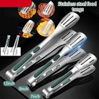 7/9/12inch 304 Stainless Steel Kitchen Tongs BBQ Clamp Grill Cooking Clamp Silicone Food Tong Kitchen Accessories Food Tong BBQ Grill Steak BBQ Clip Cooking Tools Stainless Steel Convenient Non-Stick Barbecue Tong Stevvex