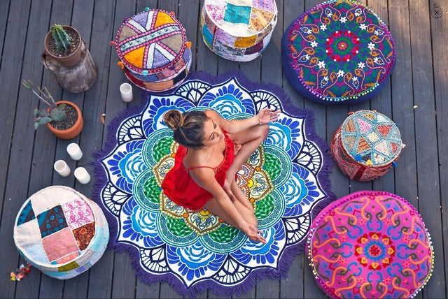 Polygon Printing Tassel Round Bath Towel Yoga Mat Pi-Mart