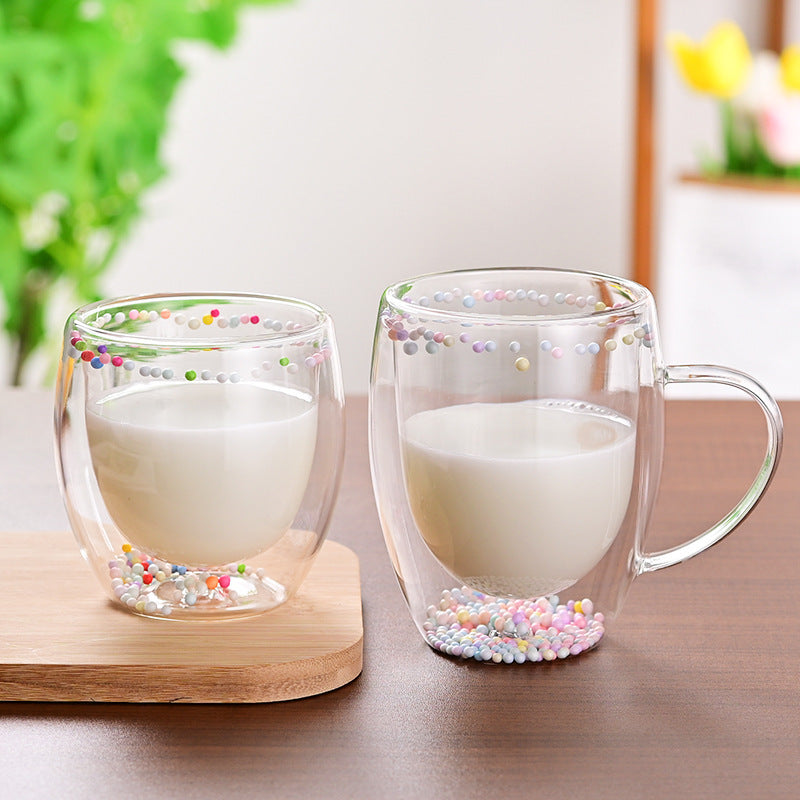 Creative Household Coffee Milk Dried Flower Quicksand Double Layer Glass Cup Pi-Mart