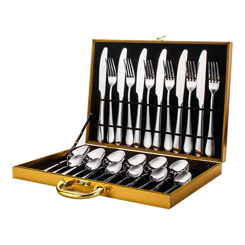 24-Piece Stainless Steel Tableware Set - One-Piece Molded Knife Fork Spoon Collection Pi-Mart