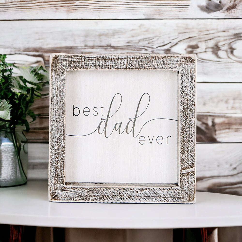 Best Dad Ever Wooden Framed Sign 5x5 Gift For Fathers Day Birthday Home Decor BandsCo Straps