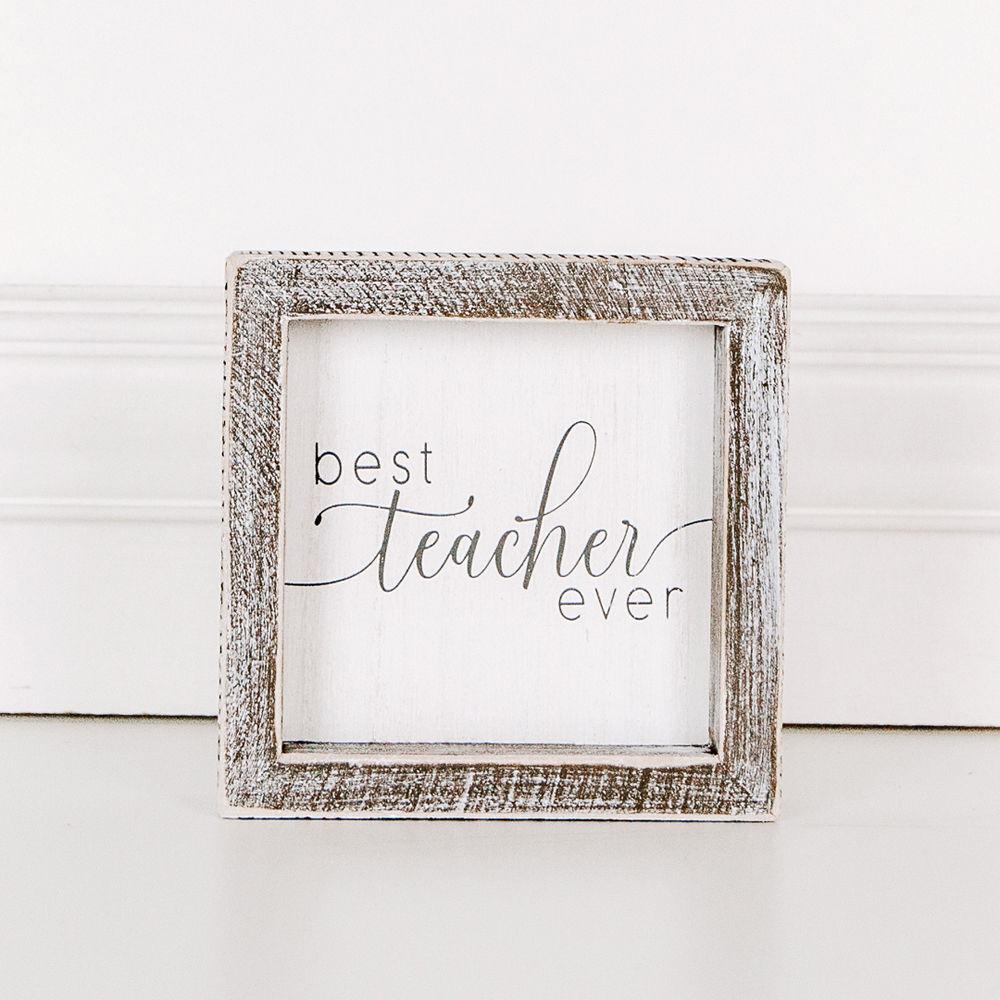 Best Teacher Ever Wooden Sign 5x5 Framed Gift For Teacher Appreciation Teacher Day Classroom Decor BandsCo Straps