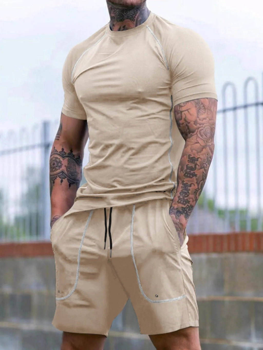 Comfy Men's 2-Piece Pocket Tee & Shorts Set THRIXINE