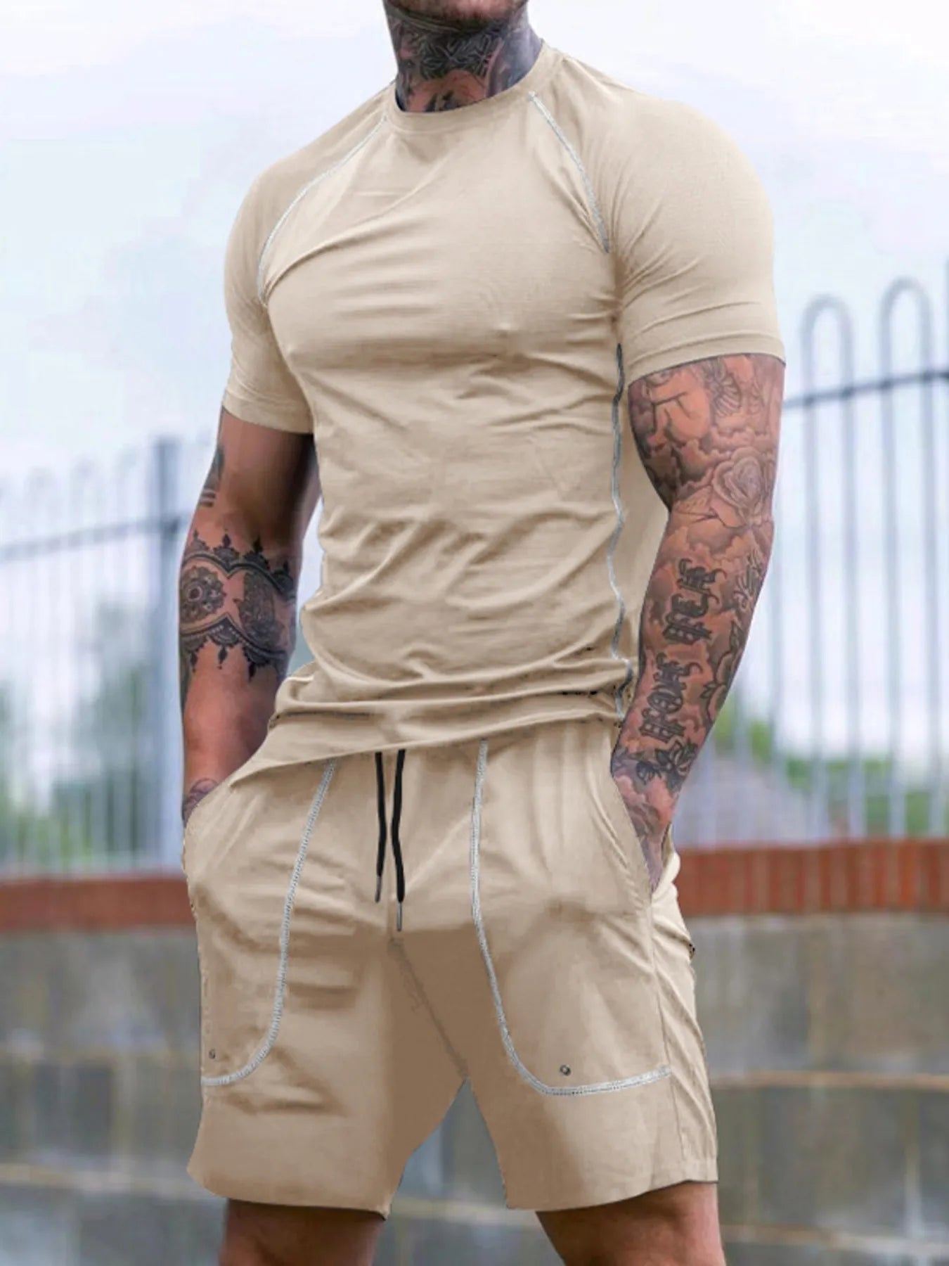 Comfy Men's 2-Piece Pocket Tee & Shorts Set THRIXINE