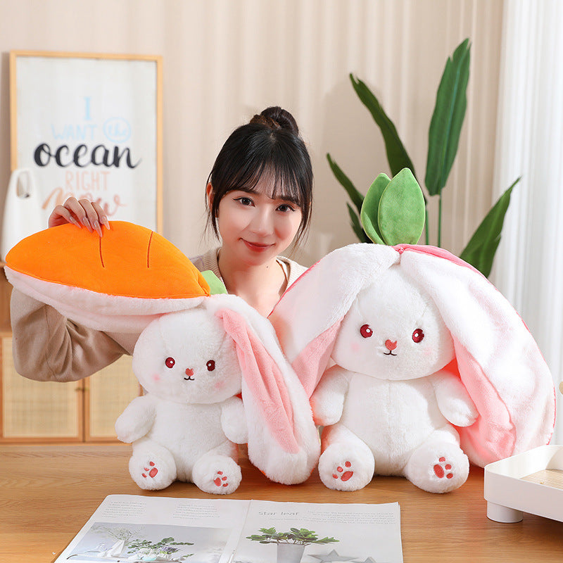 Kawaii Fruit Transfigured Bunny Plush Toy Cute Carrot Strawberry Turn Into Rabbit Plush Toy Kids Birthday Christmas Gift Muppet Pi-Mart