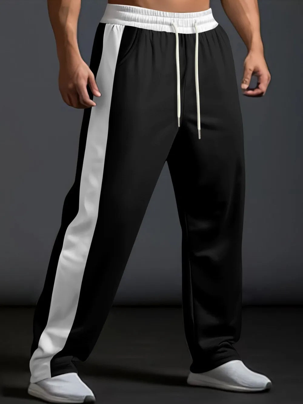Men's Full Size Drawstring Contrast Wide Leg Pants Plus Size