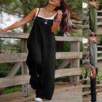 Women's Sleeveless Jumpsuit With Pockets And Adjustable Shoulder Strap Fashion Loose Wide Leg Straight Overalls Summer Beach Trousers - SJB-DIAMOND ELITES