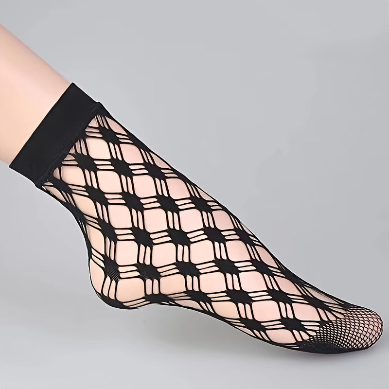 6 Pairs Floral Lace Fishnet Socks, Ultra-thin Ankle Socks, Women's Stockings & Hosiery