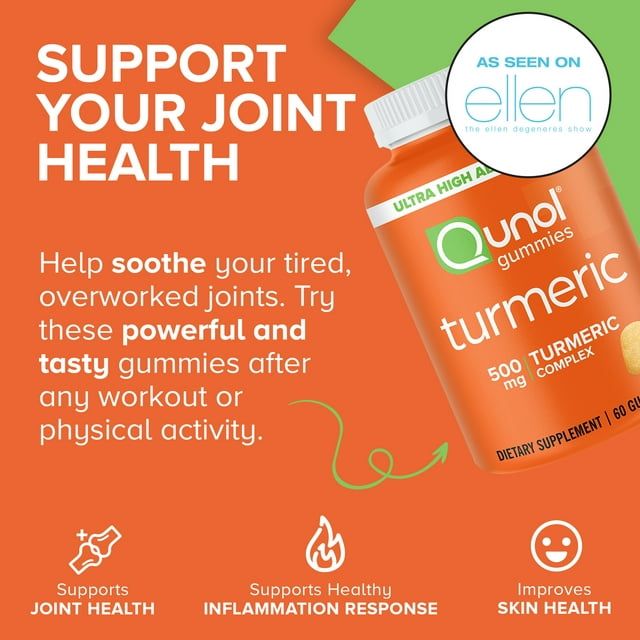 Qunol Turmeric Gummies, 500mg, Ultra High Absorption, Joint Support Herbal Supplement, 60 Count EasyOptionXY LLC