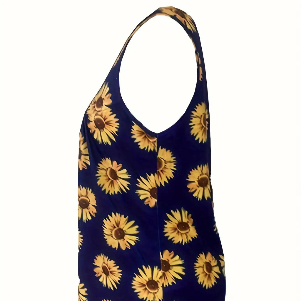 Ladies' Sunflower Print Casual Elegant Style Button Knit Detail Fashionable Vest - SJB-DIAMOND ELITES