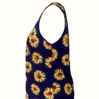 Ladies' Sunflower Print Casual Elegant Style Button Knit Detail Fashionable Vest - SJB-DIAMOND ELITES