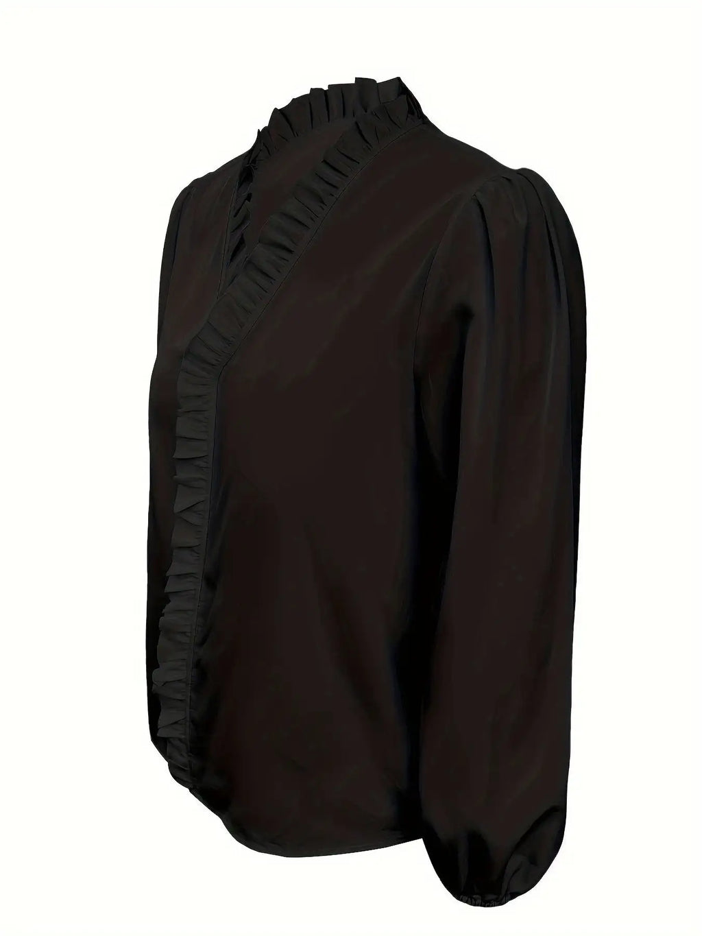 Pure Color Ruffle Hemline Shirt, Casual V-neck Long Sleeve Shirt. - SJB-DIAMOND ELITES