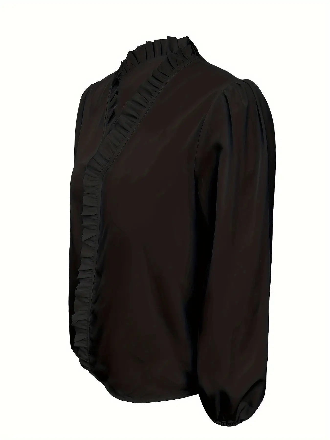 Pure Color Ruffle Hemline Shirt, Casual V-neck Long Sleeve Shirt. - SJB-DIAMOND ELITES
