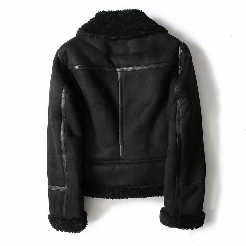 WInter Lapel Jacket Suede Lamb Wool Warm Coat Motorcycle Clothing Women Outwears Pi-Mart