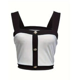 Women's Square Neck Sleeveless Color Blocked Versatile Slim Fit Vest - SJB-DIAMOND ELITES
