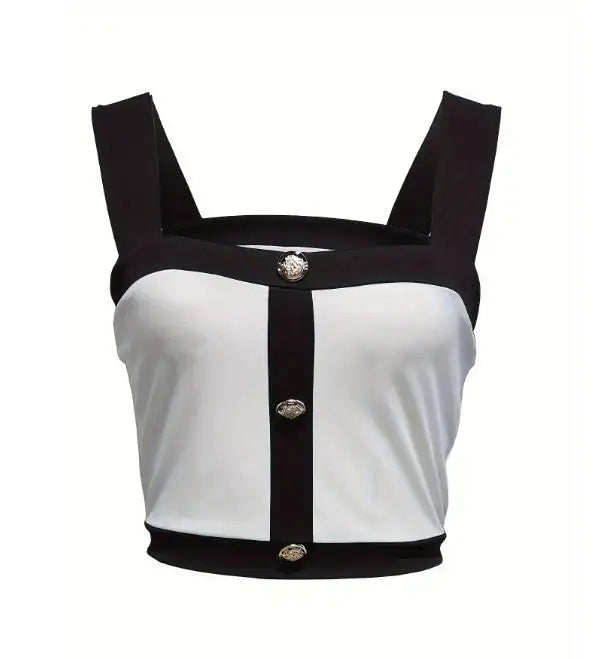 Women's Square Neck Sleeveless Color Blocked Versatile Slim Fit Vest - SJB-DIAMOND ELITES