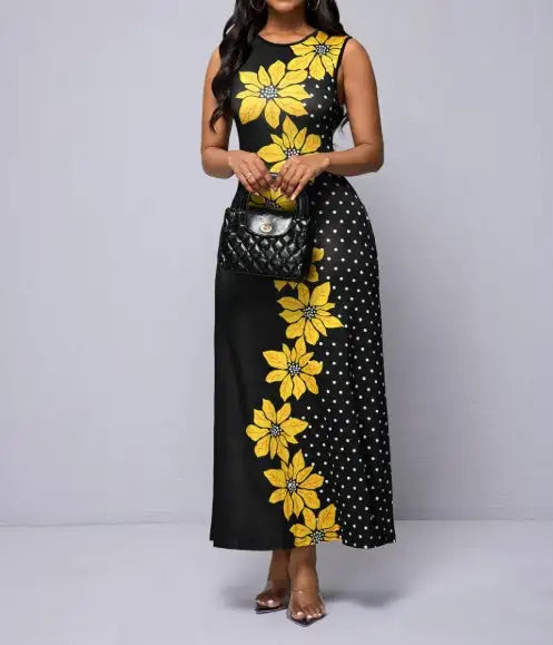 Ladies' Floral Print Off Shoulder Fashionable Dress - SJB-DIAMOND ELITES