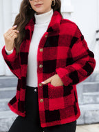 Beautiful Red Women Drop Shoulder Fuzzy Button-Up Jacket Soft And Comfortable Casual Fit Jacket Stevvex