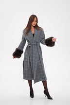 Genuine Polar Fox Fur Virgin Wool Wrap Coat - SJB-DIAMOND ELITES