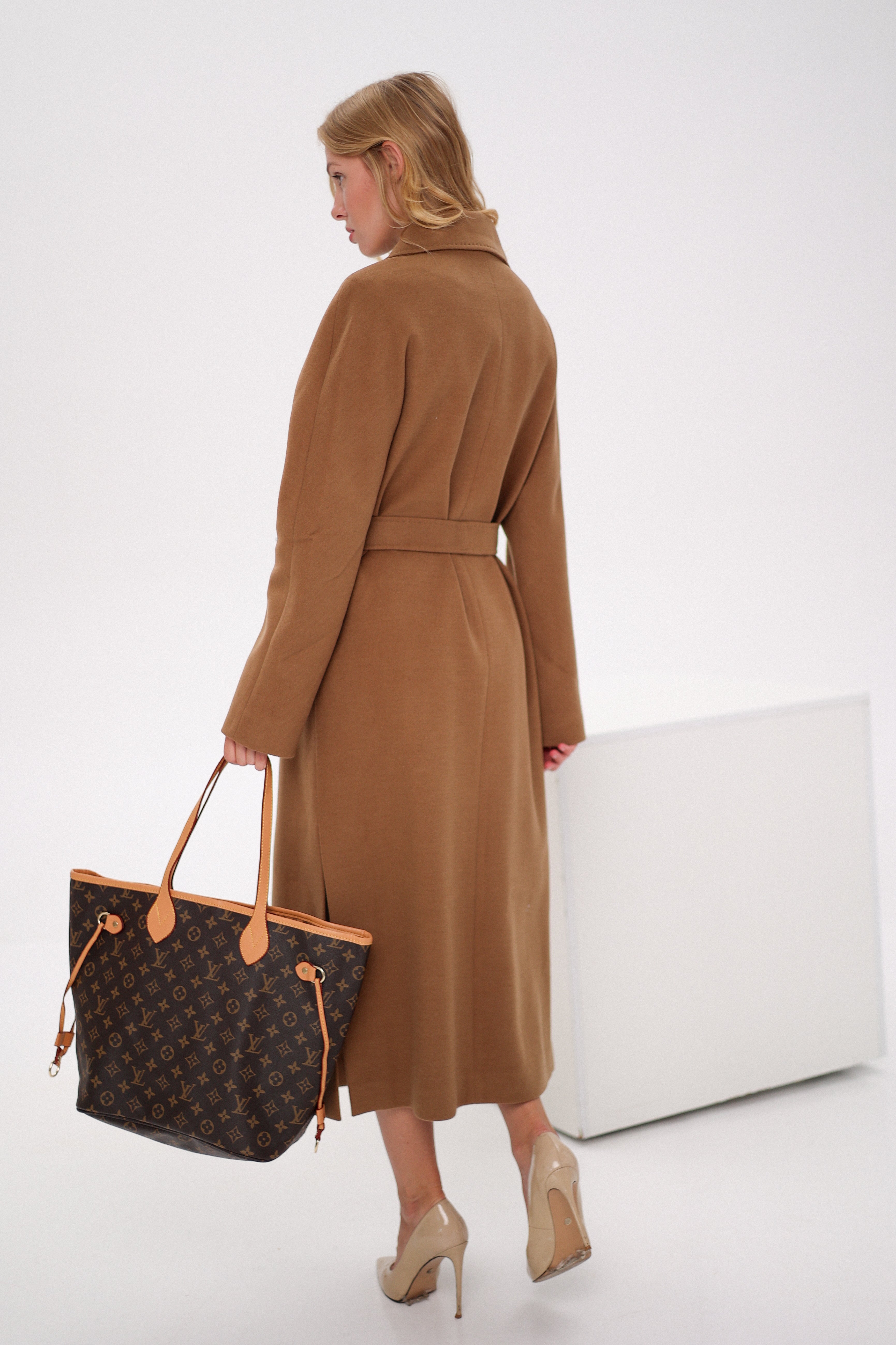 Cambridge Comfort Wraparound Wool Cashmere Coat in Dark Camel - SJB-DIAMOND ELITES