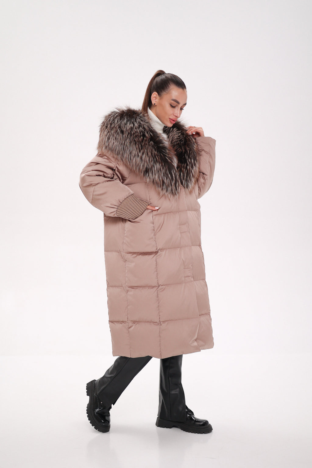 Rei Silver Fox Fully Lined Hood Down Coat in Blush - SJB-DIAMOND ELITES