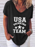 Women's "USA Drinking Team" Print Shirt Pi-Mart