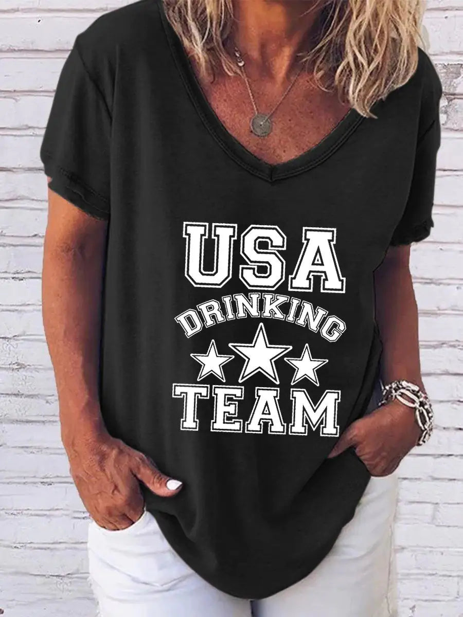 Women's "USA Drinking Team" Print Shirt Pi-Mart
