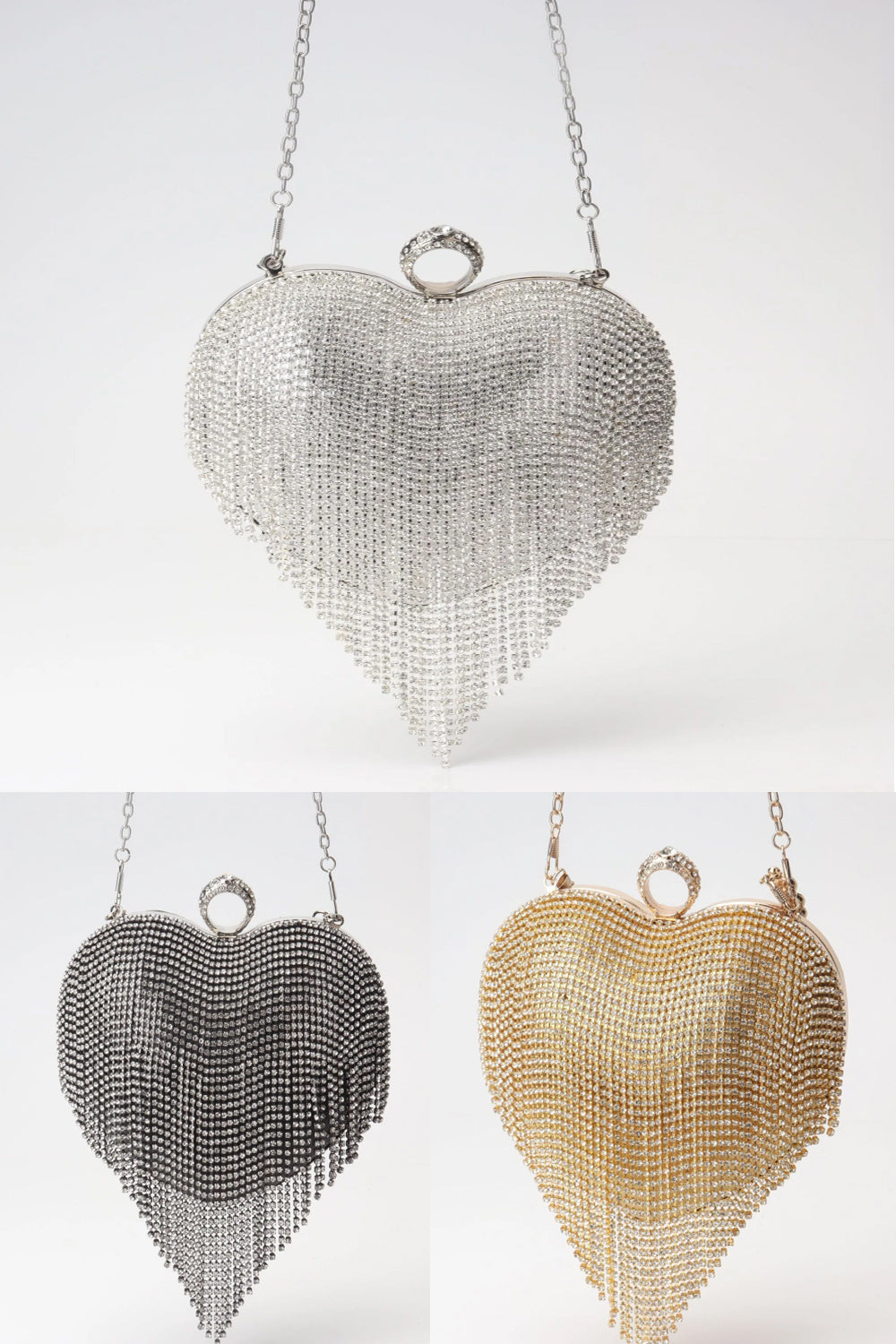 Fringed Rhinestone Bag, Birthday Party purse, Heart Shape Dinner Bag evening Clutch Purse Party, Prom Bag, Party Purse, Prom Bags Clutch, Wedding Purse Crossbody Chain - SJB-DIAMOND ELITES