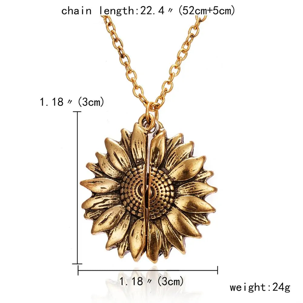 Trendy Sunflower Double-layer Engraved Pendant Necklaces