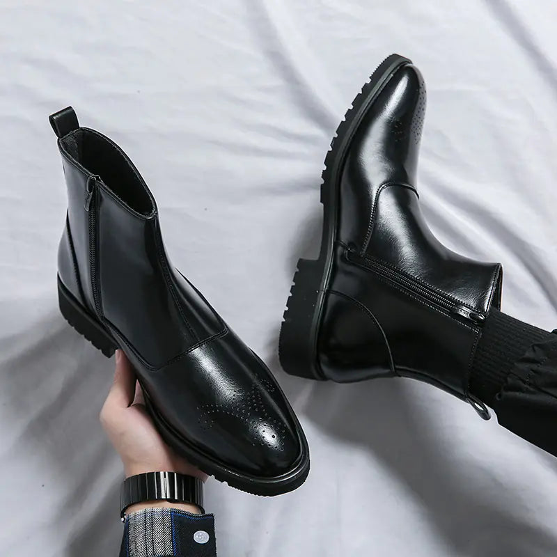 Men's Chelsea High Top Casual Leather Boots Pi-Mart