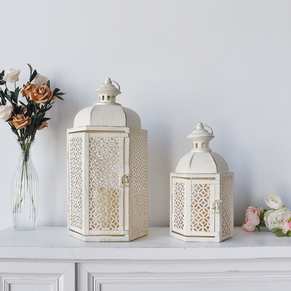 15"&11''H Outdoor Candle Lanterns Rustic Decorative Lanterns Lootquake LLC