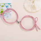 2PCS Magnetic Bracelet Stainless Steel Love Heart Charm Couple Bracelets For Friend Braid Rope Bracelets Magnet Adjustable Rope Matching Bracelet Love Bracelet Couples 2 Pieces Relationship Magnetic Bracelet